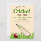 Cricket Sport Verjaardagsfeestuitnodiging Kaart (Voorkant)