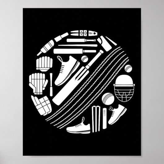 Cricket T-uitrustingspictogram Silhouet Cricketer Poster (Voorkant)