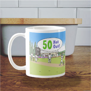Cricket-thema '50 Not Out'. 50ste verjaardag Koffiemok