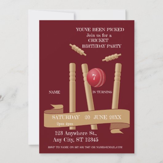 Cricket Verjaardagsfeest Sport Uitnodiging (Voorkant)