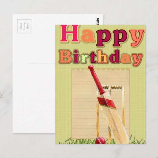 Cricket verjaardagskaart briefkaart (Voorkant / Achterkant)