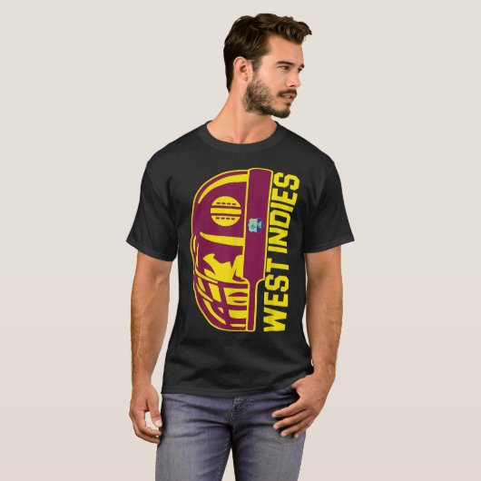 Cricket West Indies Fan Helmet Ball and Bat Design T-shirt (Voorkant volledig)