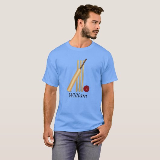 Cricket Wicket, Bat and Ball sjabloon T-shirt (Voorkant volledig)