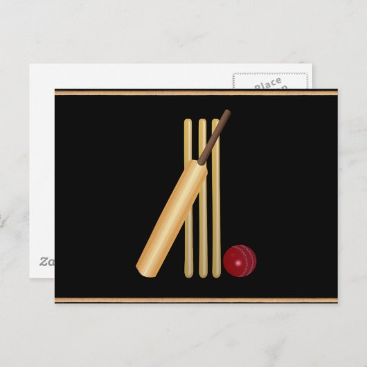Cricket, wicket, bat en bal briefkaart (Voorkant / Achterkant)