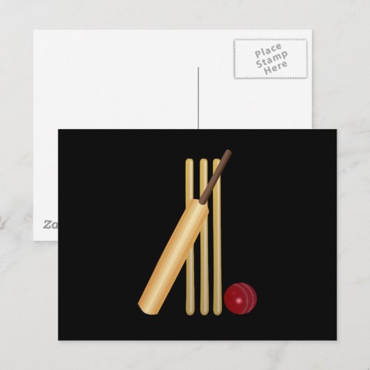 Cricket, wicket, bat en bal briefkaart (Voorkant / Achterkant)