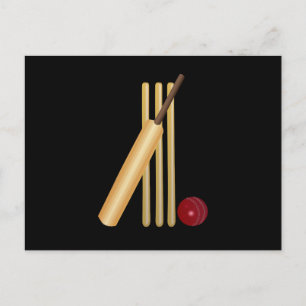 Cricket, wicket, bat en bal briefkaart