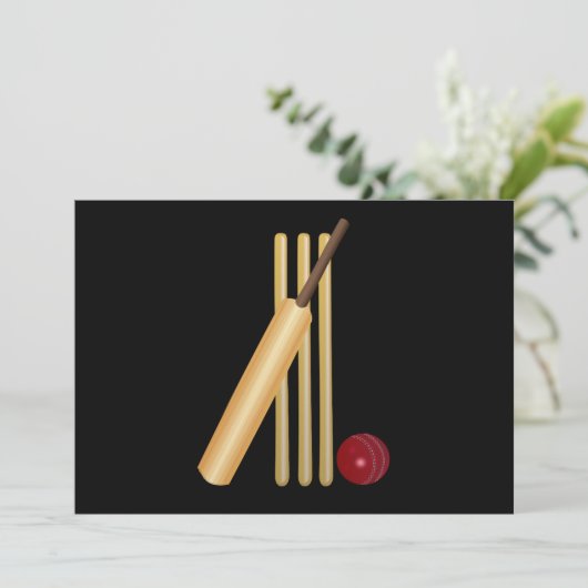 Cricket, wicket, bat en bal kaart (Staand voorkant)
