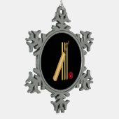Cricket - Wicket, Bat en Bal op Zwart Tin Sneeuwvlok Ornament (Links)