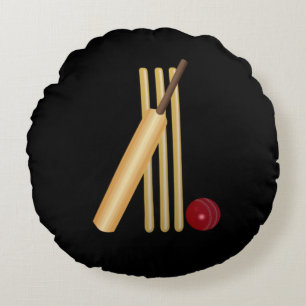 Cricket - Wicket, Bat en Bal Rond Kussen
