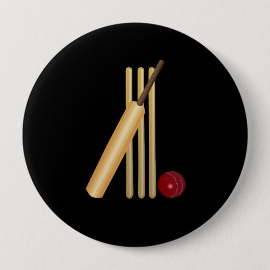Cricket - Wicket, Bat en Bal Ronde Button 4,0 Cm (Voorkant)
