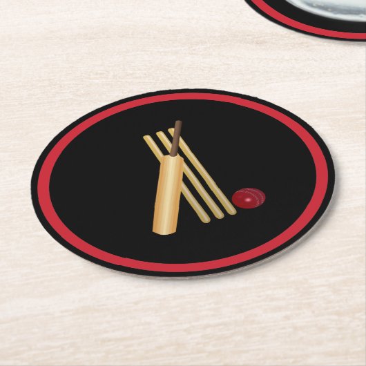 Cricket, wicket, bat en bal ronde kartonnen onderzetter (Gebogen)