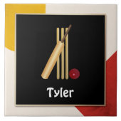 Cricket - Wicket, bat en bal - sjabloon  Tegeltje (Voorkant)