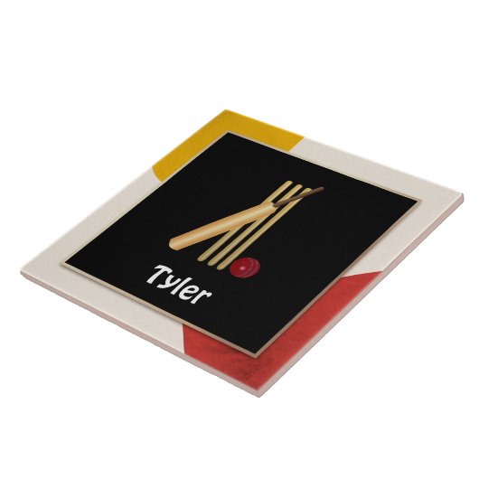 Cricket - Wicket, bat en bal - sjabloon  Tegeltje (Zijkant)