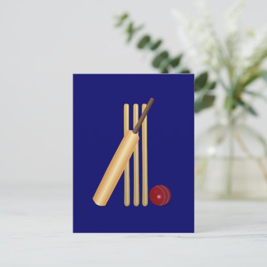Cricket, wicket, bat en ball briefkaart (Staand voorkant)