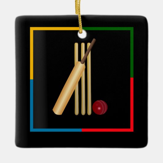 Cricket, wicket, bat en ball, keramisch ornament (Voorkant)