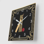 Cricket, wicket, bat en ball met gouden lijst vierkante klok (Hoek)