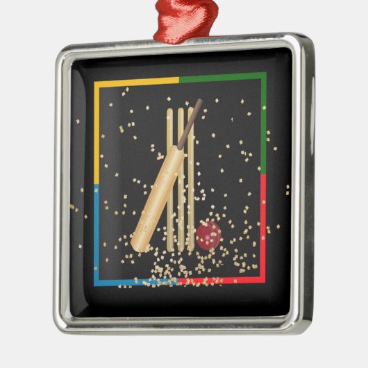 Cricket, wicket, bat en ball, metalen ornament (Links)