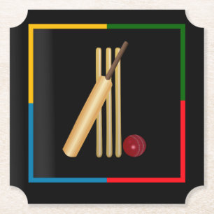 Cricket, wicket, bat en ball, papieren borden kartonnen onderzetters