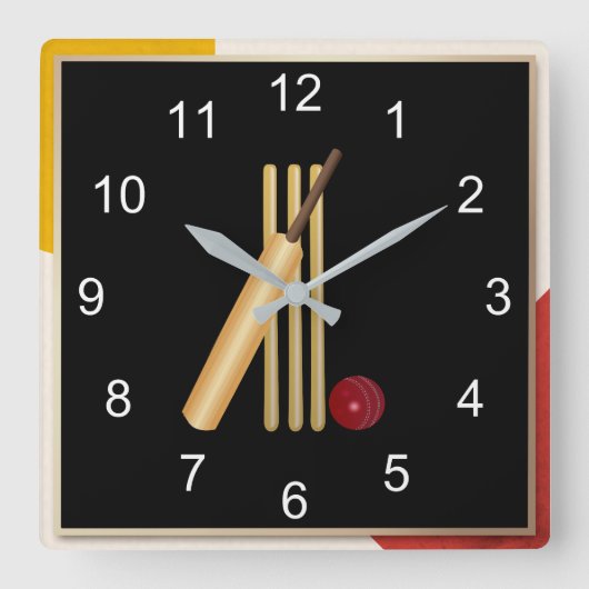 Cricket - wicket, bat en ball, populair design, vierkante klok (Voorkant)