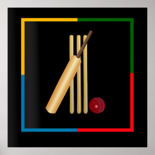 Cricket, wicket, bat en ball, poster