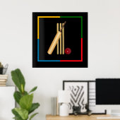 Cricket, wicket, bat en ball, poster (Thuiskantoor)