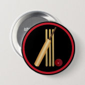 Cricket, wicket, bat en ball ronde button 7,6 cm (Voorkant /achterkant)