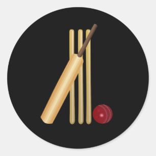 Cricket - Wicket, bat en ball Ronde Sticker