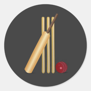 Cricket - Wicket, Bat en Ball Ronde Sticker