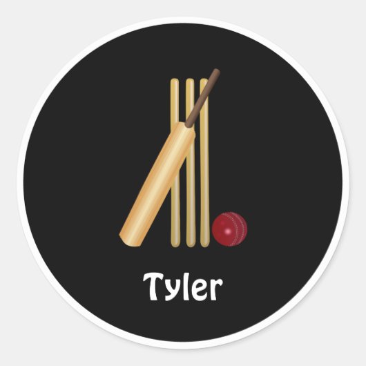 Cricket - Wicket, bat en ball, sjabloon Ronde Sticker (Voorkant)