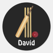 Cricket - Wicket, bat en ball, sjabloon Ronde Sticker (Voorkant)