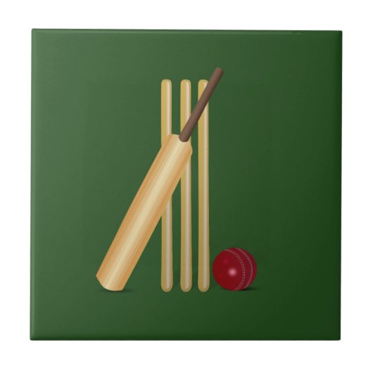 Cricket - Wicket, bat en ball Tegeltje (Voorkant)