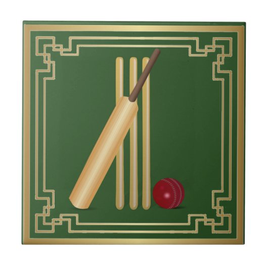 Cricket-Wicket, bat en ball Tegeltje (Voorkant)