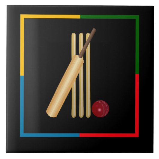 Cricket, wicket, bat en ball, tegeltje (Voorkant)