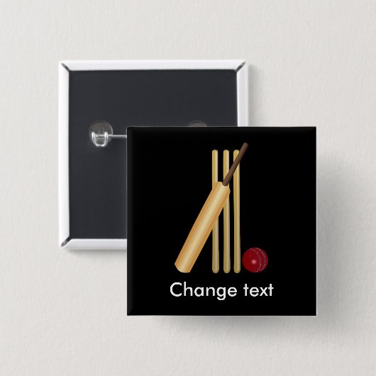 Cricket, wicket, bat en ball vierkante button 5,1 cm (Voorkant /achterkant)