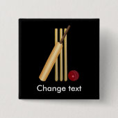 Cricket, wicket, bat en ball vierkante button 5,1 cm (Voorkant)