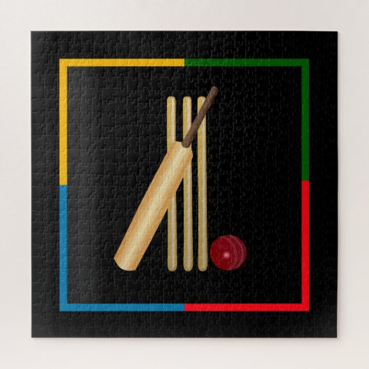 Cricket, wicket, slaghout en bal,  legpuzzel (Verticaal)