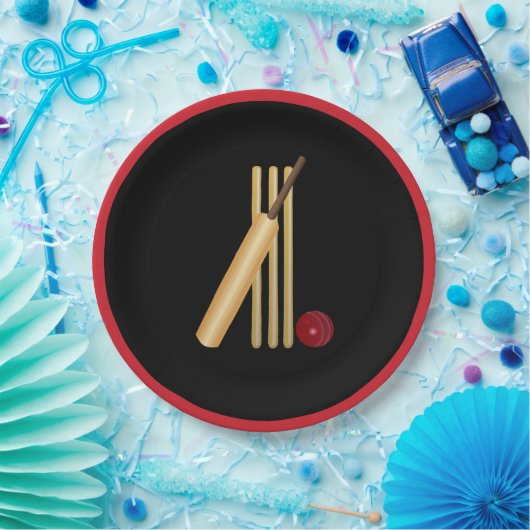 Cricket, wicket, slaghout en bal papieren bordje (Feest)