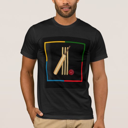 Cricket, wicket, slaghout en bal, t-shirt (Voorkant)