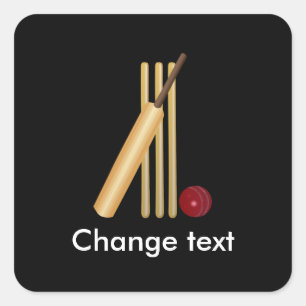 Cricket, wicket, slaghout en bal vierkante sticker