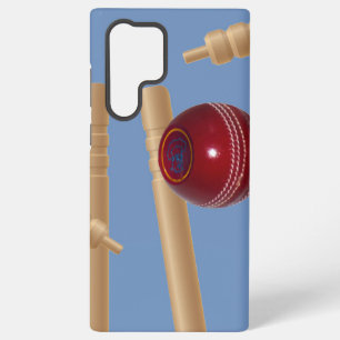 Cricketbal op blauwe versplinterende cricketstumps samsung galaxy hoesje