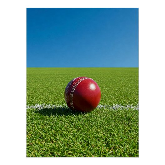 Cricketbal op grensmarkering perfect poster (Voorkant)