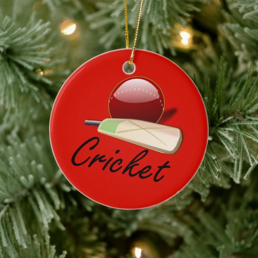 Cricketbat en bal, gelabeld, keramisch ornament (Boom)