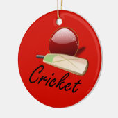 Cricketbat en bal, gelabeld, keramisch ornament (Links)