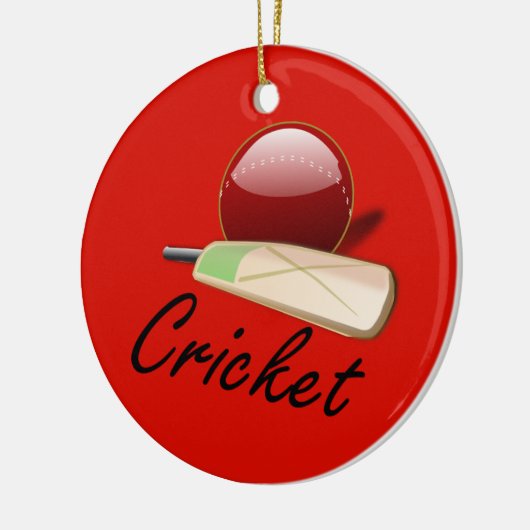 Cricketbat en bal, gelabeld, keramisch ornament (Links)