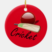 Cricketbat en bal, gelabeld, keramisch ornament (Achterkant)