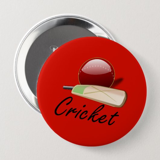 Cricketbat en bal, gelabeld, ronde button 4,0 cm (Voorkant /achterkant)