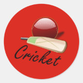 Cricketbat en bal, gelabeld, ronde sticker (Voorkant)
