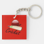 Cricketbat en bal, gelabeld, sleutelhanger (Achterkant)