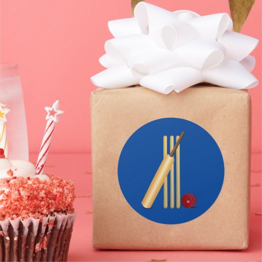 Cricketbat en -bal ronde sticker (Feest)