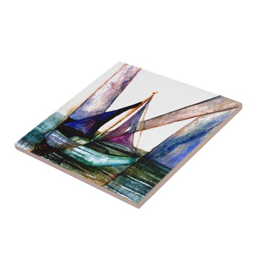 CricketDiane Sailboat Abstract 1 Sailing Tegeltje (Zijkant)